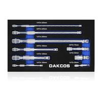 DAKCOS Juego de 9 extensiones basculante Alargadores de Llave de Vaso de 1/2" 3/8" 1/4" con Cabezal Giratorio, Cr-V