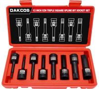 DAKCOS Juego de llaves de vaso de impacto, 8 piezas XZN Triple Square Spline Bit Socket Set, M5-M18, CR-MO