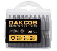 DAKCOS Juego de puntas de destornillador de estrella Torx de T20 de 20pc, acero S2 longitud de 25mm