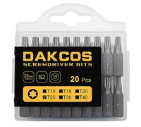 DAKCOS Juego de puntas de destornillador de estrella Torx de T25 de 20pc, acero S2 longitud de 25mm