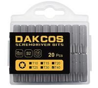 DAKCOS Juego de puntas de destornillador de estrella Torx de T40 de 20pc, acero S2 longitud de 25mm