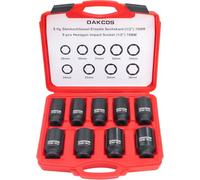 DAKCOS Juego de vaso de impacto Largos de 1/2", 29-38mm, Juego de 8 Piezas Llave de Vaso Hexagonal, Cr-Mo