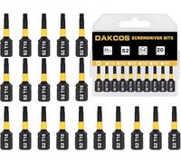 DAKCOS T10 Bit, Torx Bit T15, surtido de puntas de S2, vástago hexagonal de 1/4" (longitud: 25 mm, 20 unidades)