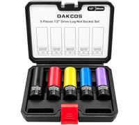 DAKCOS Vasos Impacto 15,17,19,21,22mm 1/2" Cr-Mo - Protectores Llantas | Juego 5 Piezas para Coche