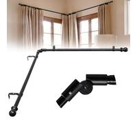 DAKEPOLE Barra de cortina angular extensible de 150-340 cm de longitud, barra curva en forma de L de 25 mm de metal negro para dormitorio, salón o cocina