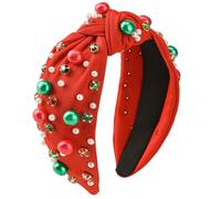 Daketle Diadema de Navidad con nudos de perlas para niñas, accesorios para el cabello (rojo, M)