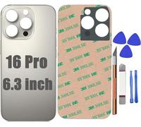 Dakexiong Natural Titanium 16 Pro Rear Back Glass Cover Replacement for iPhone 16 Pro 6,3" Battery Door Panel with Big Hole Rear Back Cover Glass Replacement with Reparing Tool Kit