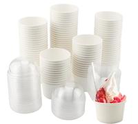 DAKFOOK 100 vasos de papel para helado de 200 ml, vasos de postre desechables de 7 onzas con tapas de cúpula, recipientes de papel blanco para helado para sopa, helados, yogur congelado