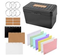 DAKLUNAR Caja de tarjetas de estudio Schwarz, 230 tarjetas de colores rayadas, 15 separadores, 6 anillas, 6 pegatinas, Vocabulkarten para llevar, para oficina, escuela y hogar