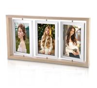 DAKLUNAR Marco de fotos giratorio, collage de doble cara para 6 fotos, marco de fotos de madera de 10 x 15 cm, con protector de cristal acrílico, regalo para cumpleaños, familia, boda, Navidad