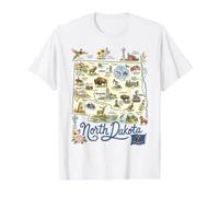Dakota del Norte, ND, EE.UU., Mapas, Iconos Camiseta gráfica económica, Hombre, Blanco, S