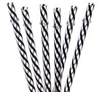 Dakoufish Pajitas gruesas de plástico reutilizables sin BPA, 12 piezas, 9 pulgadas, para tarro de masón, Yeti Rambler, rayas transparentes (9 pulgadas, negro)