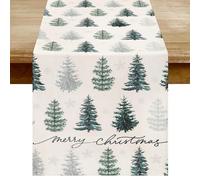 DakTou Camino de Mesa Árbol de Navidad Verde 40x140cm, Centro de Mesa Navidad Decorativo, Mantel Natal sobre Fondo Beige, Christmas Table Runner Lavable Poliéster Moderno, para Salon Comedor
