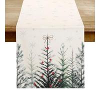 DakTou Camino de Mesa Navideño Verde 33x183cm, Adornos de Navidad para la Mesa, con Copos de Nieve Dorado y Árboles de Navidad Verdes, Table Runner Lavable Poliéster, para Comedor Decoracion