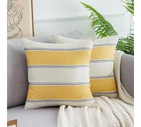 DakTou Funda de Almohada Rayas de Colores Fundas de Cojines Boho Decorativa Fundas de Cojín Lino Duradero para Moderna Hogar Dormitorio Sofá Cama Silla Salon Oficina 2 Piezas 50x50cm Amarillo