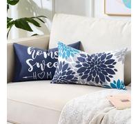 DakTou Fundas Cojin 30x50 Sofa Decorativa en Felpa Corta Suave, Juego de 2 Funda de Almohada Decoracion Hogar de Dalia Floral Azul Marino, Cushion Covers Estilo Rústico Bohemio para Salón Sofá Cama