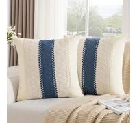 DakTou Fundas Cojines 50x50 Algodón Funda de Cojín Decorativa Bohemia Azul Textura Tejida Funda de Almohada Decorativos para Sofá Cama Silla Habitacion Oficina Salón Dormitorio 2 Piezas
