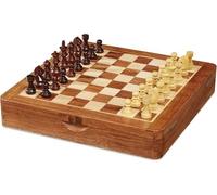 Dal Negro Tablero de ajedrez magnético plegable 25 x 25 cm de madera - Ajedrez de viaje con funda de libro y compartimentos interiores - Juego de mesa clásico para 2 jugadores, 8+ con llavero silbato