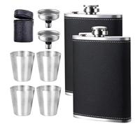 DALAETUS 2 Piezas 8Oz Petaca de Acero Inoxidable Set con 2 Embudo y 4 Tazas Cerveza y 1 Funda Cuero Cierre, Petaca Portátil, Petacas de Whisky para Hombres Bar Fiesta Camping Barbacoa