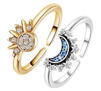 DALAETUS 2 Piezas Anillo Sol y Luna Mujer Set, Anillo Abierto en Capas, Ajustables Anillos Celestiales, Antiestrés Anillo, Elegante Piedra Preciosa Regalo para Mujer