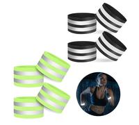DALAETUS 4 Pares Bandas Reflectoras Set, Cintas Reflectoras Elásticas para Jogging Running Walking Cycling Outdoor, Banda de Seguridad Reflectantes para Mujeres Hombres (Negro, Verde)
