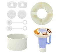 DALAETUS 8 Piezas Cuenco para Aperitivos Set con Protector de Fondo de Taza y Tapón de Pajita,Bandeja de Aperitivos para Aperitivos Stanley de 40 onzas,Silicona Bocadillo para Stanley 1.0/2.0(Blanco)