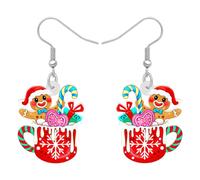 DALANE Acrílico Árbol de Navidad Copa Postre Pendientes Colgante Gota Bastón Caramelo Helado Joyas Divertidos Regalos para Mujeres Niñas Niños Amantes Comida (Rojo)