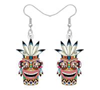 DALANE Acrílico Cute HawaiianTribal Tiki Máscara Pendientes Colgante para Mujeres Niñas Polinesio Bohemio Trópico Fiesta de Verano Joyería Boho Regalos para Playa Vacaciones Luau Fiesta (Marrón)