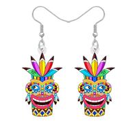 DALANE Acrílico Cute HawaiianTribal Tiki Máscara Pendientes Colgante para Mujeres Niñas Polinesio Bohemio Trópico Fiesta de Verano Joyería Boho Regalos para Playa Vacaciones Luau Fiesta (Colorido)