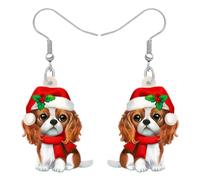 DALANE Acrílico Lindo Navidad Cavalier King Charles Spaniel Perro Pendientes Colgar Gota Cachorro Mascotas Joyería para Mujeres Niñas Niños Amantes Perros Regalos (Marrón)
