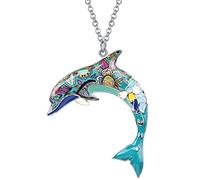DALANE Aleación Esmalte Lindo Delfín Collar Peces del Océano Colgante Novedad Encantos Joyería Regalos para Mujeres Niñas Niños (Marino)