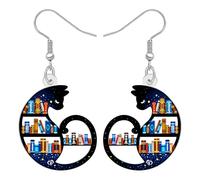 DALANE Cute Acrílico Amantes Del Libro Regalos Estantería Negro Gato Pendientes Colgante Estrellado Noche Biblioteca Maestro Joyería Regalos Libres para Mujeres Niñas Mamá Amantes Del Gato (Negro)