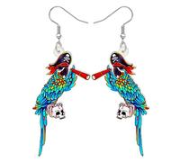 DALANE Halloween Novedad Acrílico Cráneo Pirata Guacamayo Loro Pendientes Colgante Calabaza Pájaros Joyería Regalos para Mujeres Niñas Fiesta Favores (Azul A)
