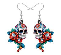DALANE Halloween Regalos Cráneo de Azúcar Pendientes Colgante para Mujeres Niñas, Acrílico Floral Spooky Día de los Ojos Malvados Muertos, Disfraces de Halloween Gótico Joyería (Colorido)