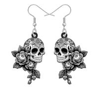 DALANE Halloween Regalos Cráneo de Azúcar Pendientes Colgante para Mujeres Niñas, Acrílico Floral Spooky Día de los Ojos Malvados Muertos, Disfraces de Halloween Gótico Joyería (Gris)