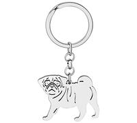 DALANE Llaveros Acero Inoxidable lindas Razas Perros Cachorro Pug Chihuahua Llavero Perro Mascotas Joyería Regalos para Mujeres Niñas (Pug Plateado)
