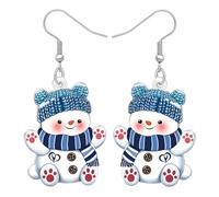 DALANE Navidad Acrílico Lindo Sombrero Azul Muñeco de Nieve Pendientes Bufanda Divertido Colgante Paw Prints Festival Joyería Para Mujeres Niñas Regalos de Navidad (Azul)