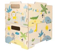 DALBER Caja Almacenaje Madera Infantil, Pack 2 Cajas Organizadoras Juguetes, Apilables con Asas y Reversibles, Almacenamiento Habitación Niños, My Little Jungle, Animales Jungla.