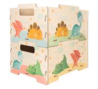 DALBER Caja Almacenaje Madera Infantil, Pack 2 Cajas Organizadoras Juguetes, Apilables con Asas y Reversibles, Almacenamiento Habitación Niños, Baby Dinos, Dinosaurios, Animales
