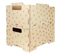 DALBER Caja Almacenaje Madera Infantil, Pack 2 Cajas Organizadoras Juguetes, Apilables con Asas y Reversibles, Almacenamiento Habitación Niños, Star Light, Estrellas Gris.