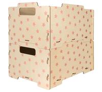 DALBER Caja Almacenaje Madera Infantil, Pack 2 Cajas Organizadoras Juguetes, Apilables con Asas y Reversibles, Almacenamiento Habitación Niños, Star Light, Estrellas Rosa.