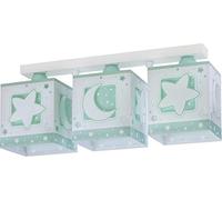 Dalber Lámpara Infantil Plafón Techo 3 Luces Moonlight Luna y Estrellas Verde, 15 W
