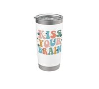 Dale un beso a tu cerebro, inspira, educa, genial, retro, vintage Vaso térmico de acero inoxidable de doble pared