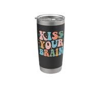 Dale un beso a tu cerebro, inspira, educa, genial, retro, vintage Vaso térmico de acero inoxidable de doble pared