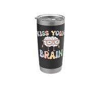Dale un beso a tu cerebro, inspira, educa, genial, retro, vintage Vaso térmico de acero inoxidable de doble pared