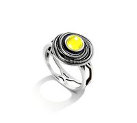 DALEGEM Anillo de cristal grueso con líneas cruzadas y círculos, chapado en plata, anillo de cóctel, anillo de declaración, regalo para mujer, 7, Plata de ley, Obsidiana