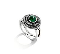 DALEGEM Anillo de cristal grueso con líneas cruzadas y círculos, chapado en plata, anillo de cóctel, anillo de declaración, regalo para mujer, 7, Plata de ley, Obsidiana
