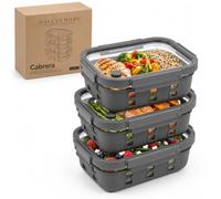 Dalena Home Fiambreras de Cristal Borosilicato - Set Meal Prep 3x1020ml Mililitros, Recipientes Herméticos Apilables, Aptos para Microondas con Válvula de Vapor, Funda Silicona Anti-Impacto