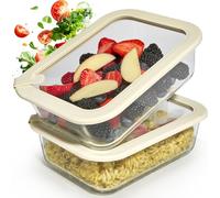 Dalena Home Recipiente de Vidrio Borosilicato Rectangular con Tapa Set 2 x 1520 Mililitros - Fiambrera Cristal, Contenedor de Alimentos, Conservación en Nevera, Organizador de Cocina