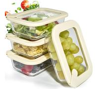 Dalena Home Recipiente de Vidrio Borosilicato Rectangular con Tapa Set 4 x 370 Mililitros - Fiambrera Cristal, Contenedor de Alimentos, Conservación en Nevera, Organizador de Cocina